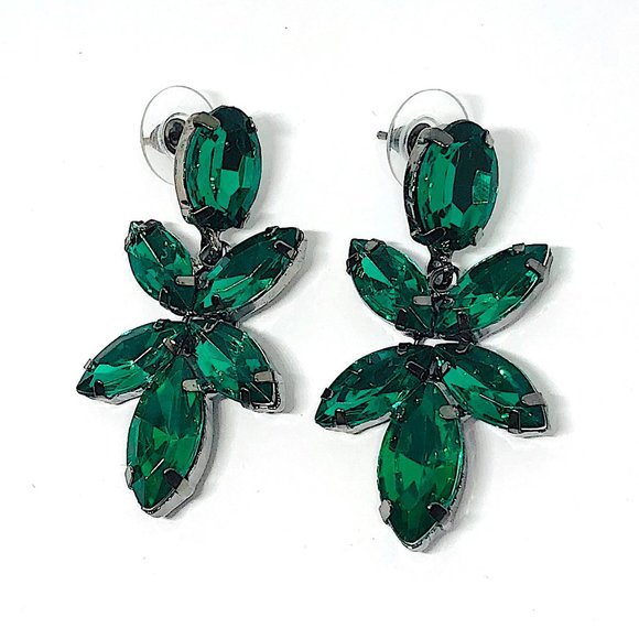 New! Green Crystal Teardrop Statement Earrings - Picture 3 of 6